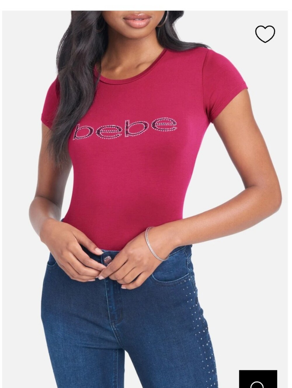 bebe Rhinestone Logo Short Sleeve Tee - Berry